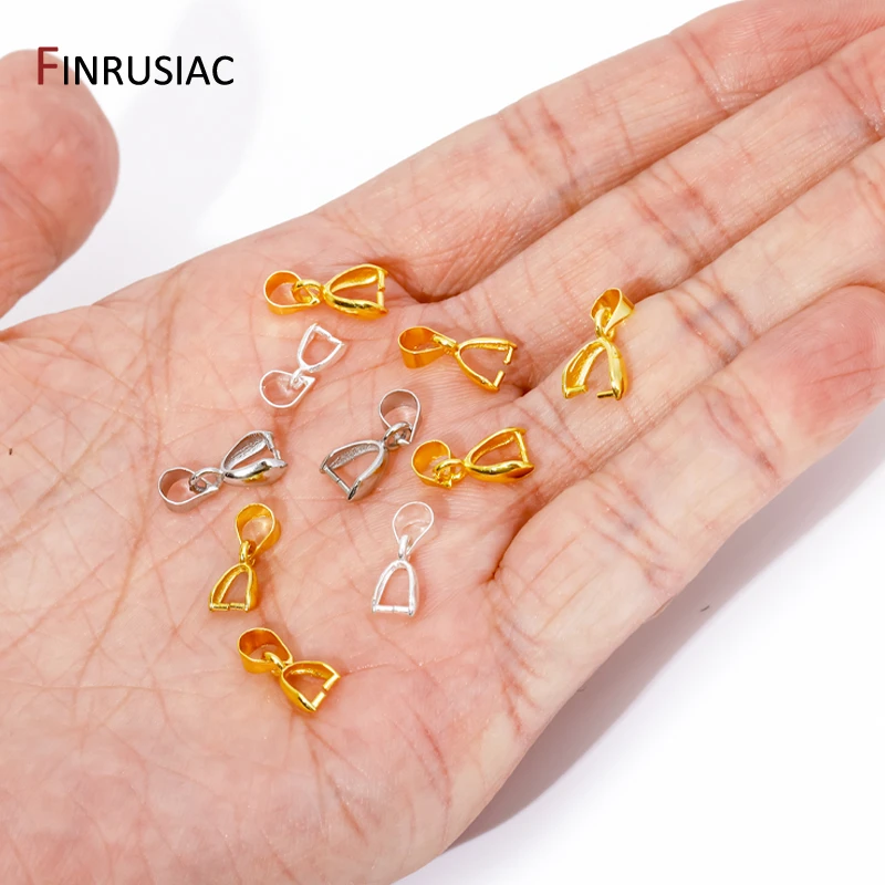 18K Gold Plated Brass Pinch Clip Bail Clasps Hooks Dangle Charm Bead Connector For DIY Pendant Necklace Jewelry Making Findings
