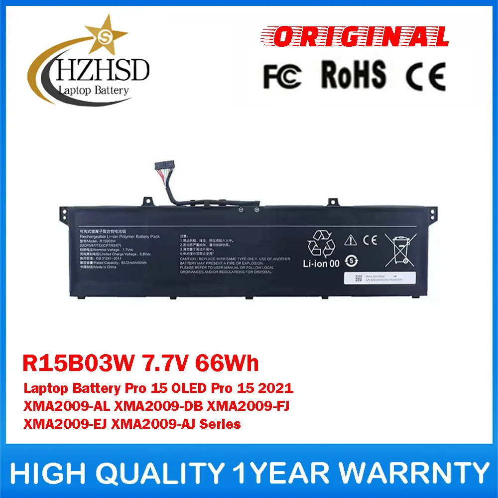 

R15B03W 7.7V 66Wh Genuine Original Laptop Battery For Xiaomi Pro 15 OLED Pro 15 2021 XMA2009-AL XMA2009-DB XMA2009-FJ XMA2009-EJ