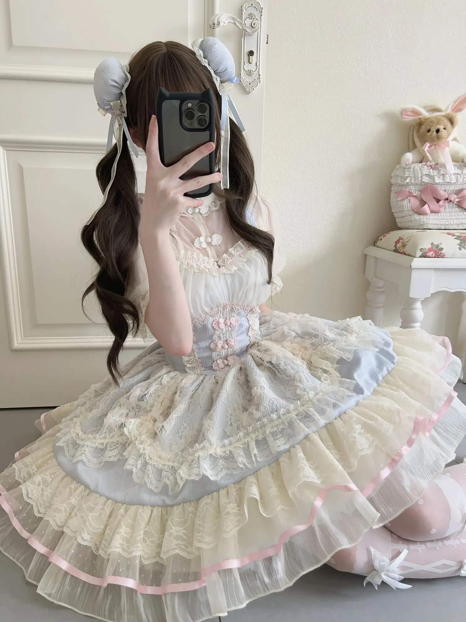 White Sugar Girl Design Chinese Ballet Style Lolita Strap JSK Dress Summer Girl Sweey Skirt Stage Performace Costume