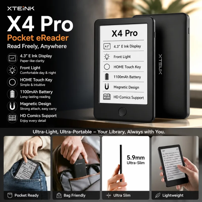 XTEINK X3 X4 X4 Pro E-Book Reader Magnetic Lightweight 4.3 Inches Ultrathin Magnetic Portable E-Book Readers 16GB
