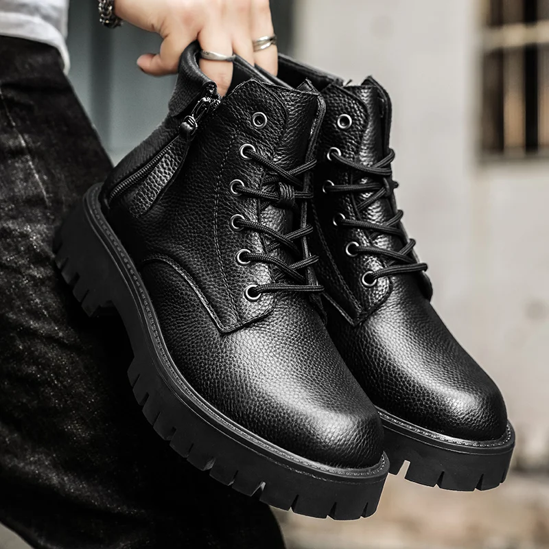 Новая мужская обувь: мужские ботинки челси, модные ботинки без шнуровки в один клик, двусторонние кожаные короткие ботинки большого размера, мужские натуральные ботинки