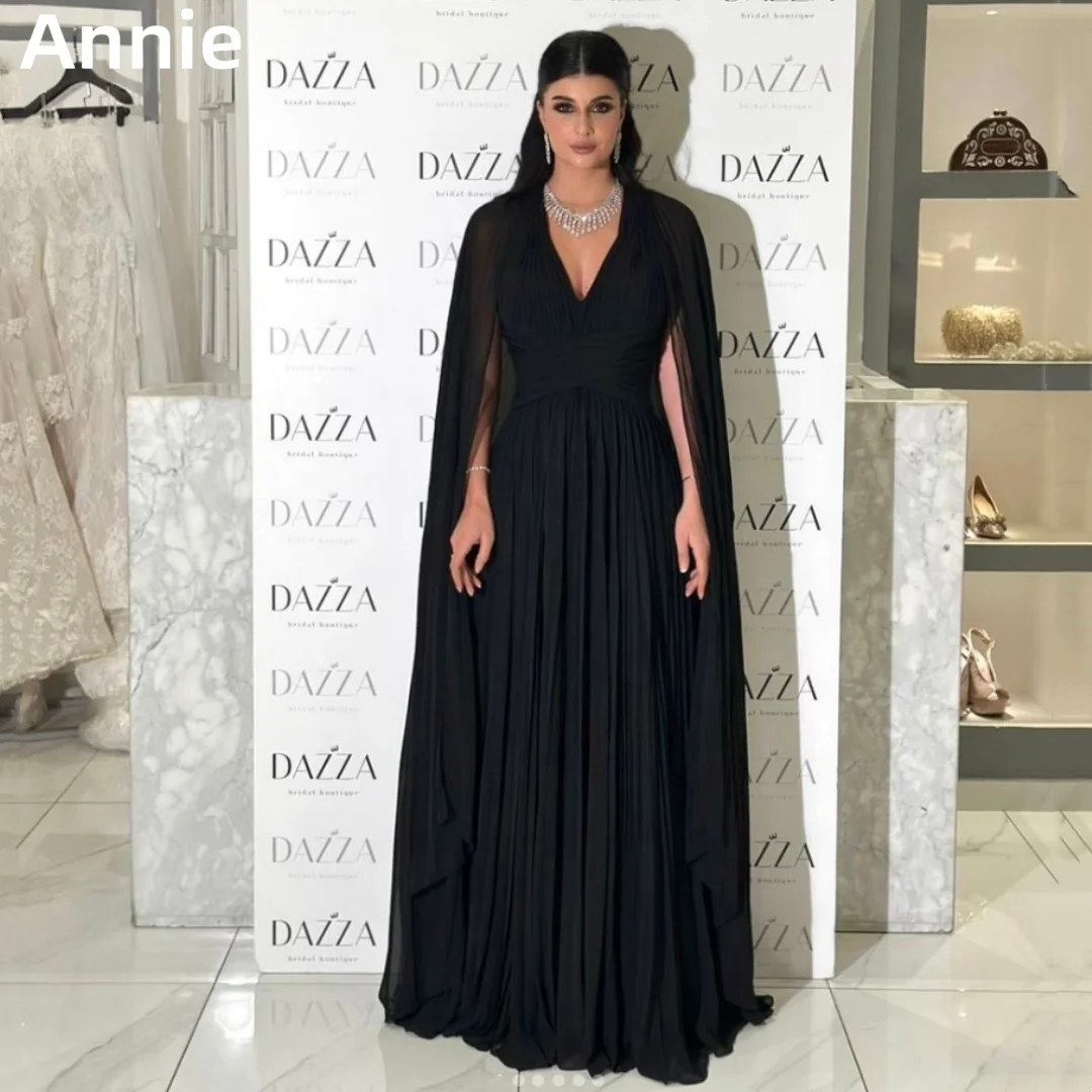 

Annie Black Prom Dresses Chiffon Shawl Arabian Ladies Evening Dresses 2024فساتين السهرة A-shaped Formal Occasions Party Dresses