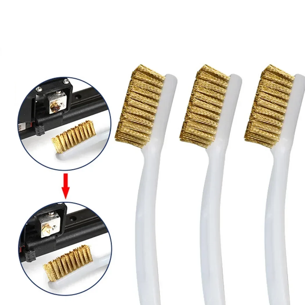 5PCS Plastic Handle Brass Wire Brush For Industrial Devices Polishing Cleaning Metal Remove Rust Brushes Brass Cleaning Brushes