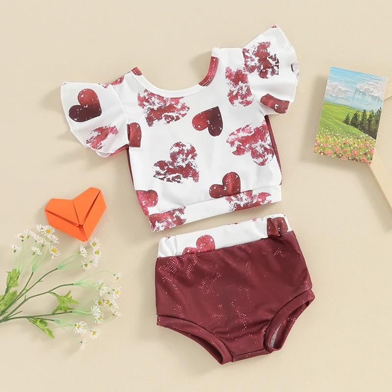 

Baby Girl Valentines Day Outfit Heart Print Crop Top Backless Ruffle Sleeveless Infant Bloomer Shorts Summer Clothes