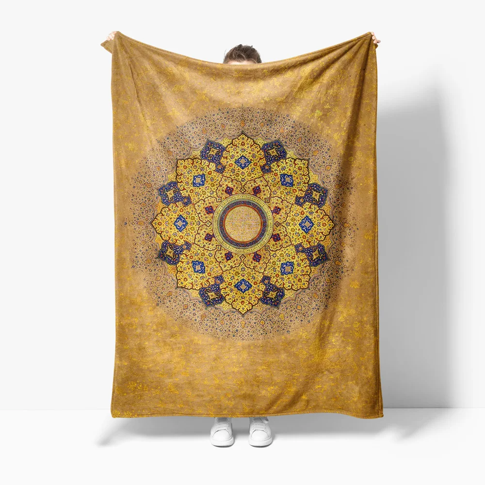 Moroccan Vintage Style Embroidered Bedspread Blanket with Paisley Islamic Decorative Throw Cushion Cover Bedding