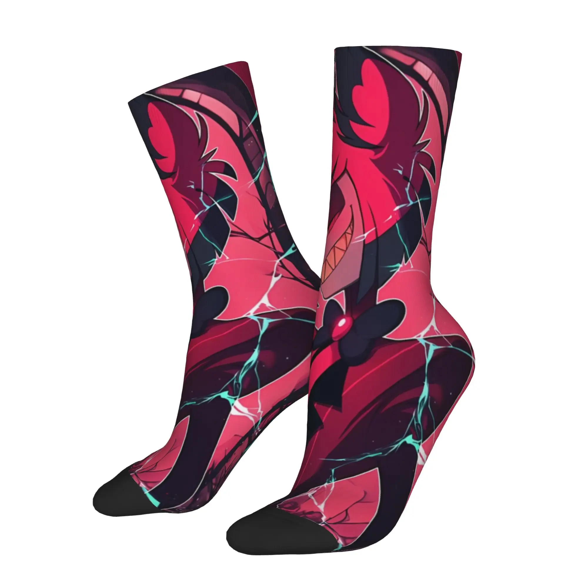 

1 Pair Funny Sock Helluva Boss Stained Glass Alastor Cracked Hip Hop Seamless Pattern Printed Men Crew Socks Novelty Men's Socks