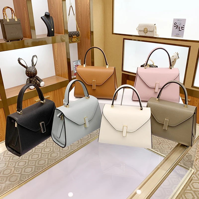 2024 New Genuine Leather Kelly Bag Niche Design Fashionable and Simple Lock Hand-held Shoulder Crossbody Bag for Women