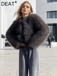 DEAT Fashion Women's Faux Fur Coat O-neck Long Sleeves Short No Buckle Solid Color Warm Jackets Winter 2024 New Tide 7AB4985