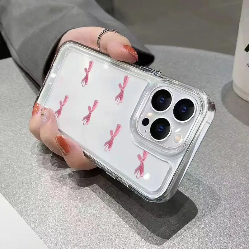 Pink Bow Soft Silicone Phone Case for iPhone 16 15 Pro Max 11 12 13 14 15 Pro XS XR 7 8 Plus Shockproof  Screen Protector Casing image 4