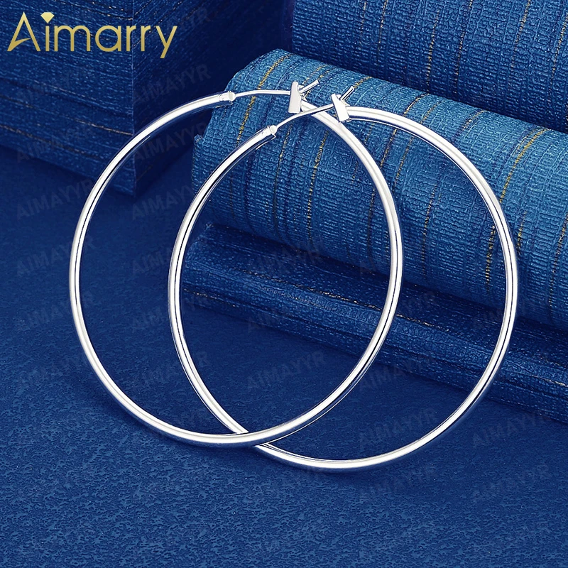925 Sterling Silver 50mm Simple Smooth Large Circle Earrings for Women's Parties and Banquets High-quality Fashion Jewelry