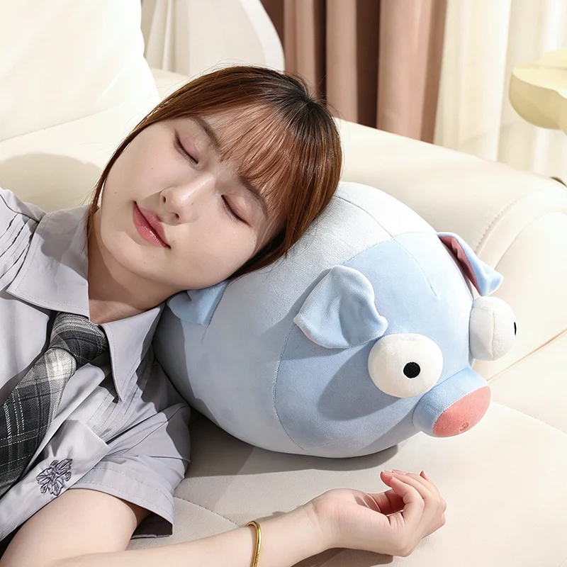 Pig Plush Pillow Light Blue Pink Styles 55cm Round Soft Animal Cushion for Sofa Rest Huggable Cuddle Comfort Companion