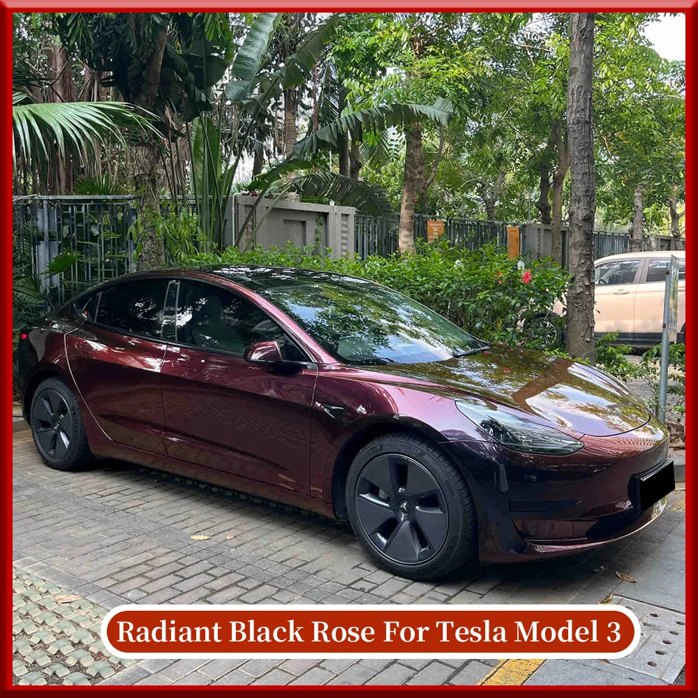 For Tesla Model 3 2020-2023 Per-cut PPF Radiant Black Rose DIY PET Color Change Film Anti-Scratch Cover Paint Protection Film