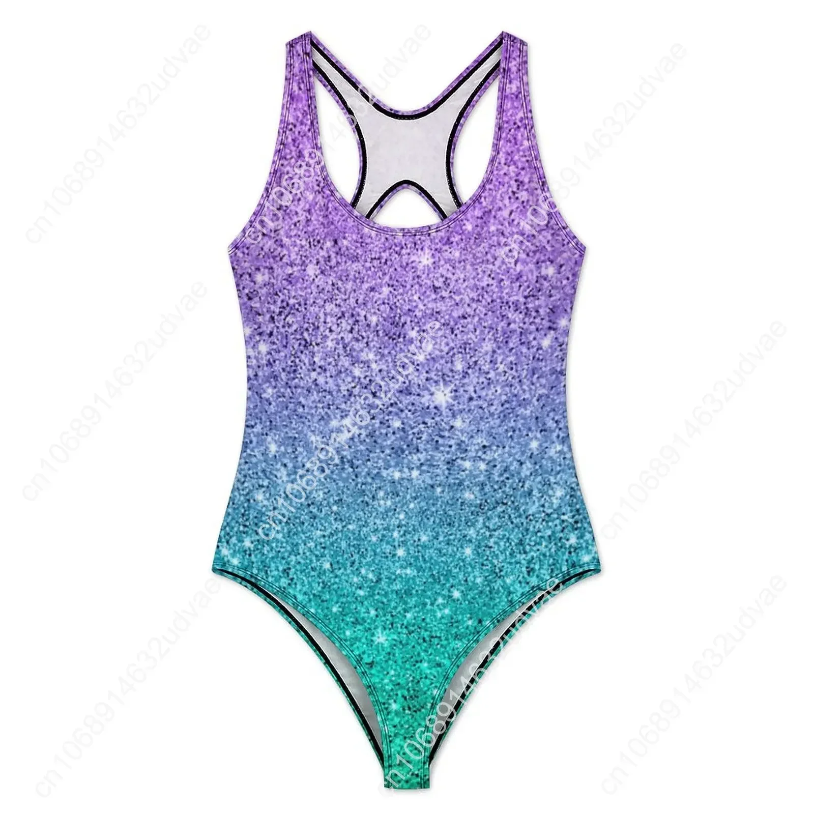 Baju Renang Wanita Tekstur Ombre Hijau Motif Glitter Satu Potong Push Up Fashionable Desain Liburan