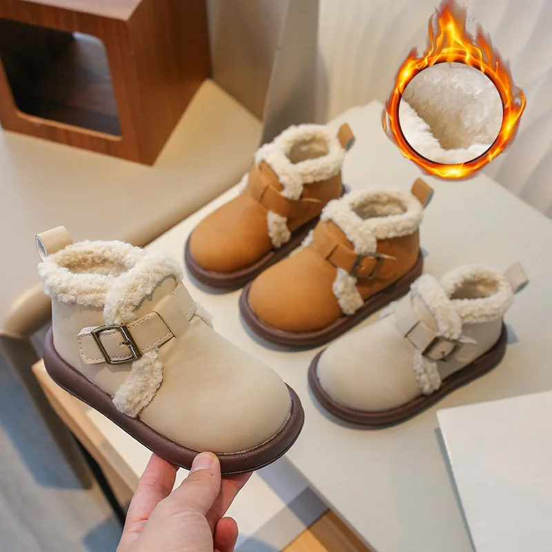 Winter Children Short Boots Baby Warm Cotton Shoes Boys Anti-slip Buckle Boots Girls Winter High-top Cotton Boots