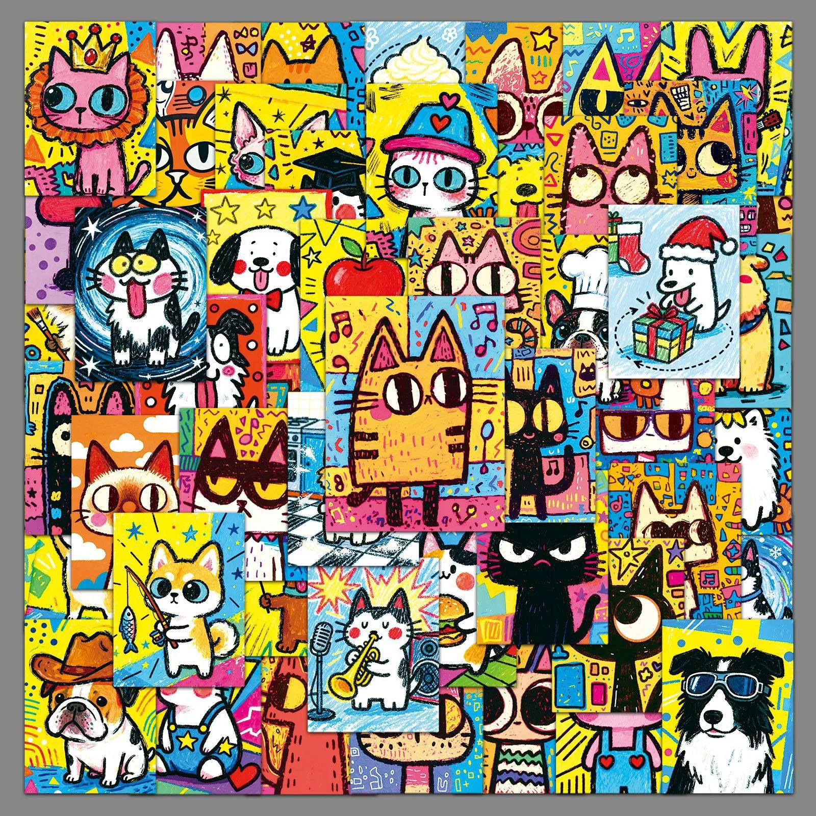 50Pcs Cute Colorful Cat Dog Stickers Simple Doodle Cat Decals For Phone Laptop Suitcase Notebook Skateboard Waterproof Stickers