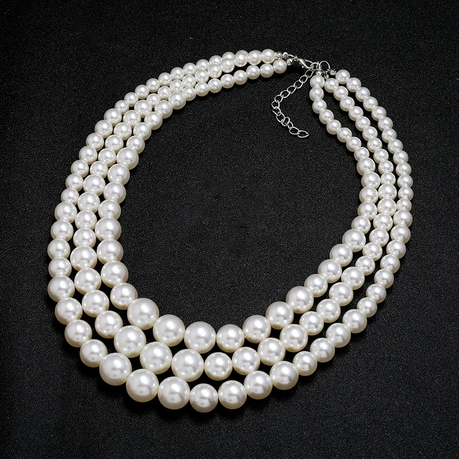 High Quality Fashion Handmade 3-layer Big White Simulated Pearl Necklace for Women\'s Mom Necklace Wedding Party Jewelry Gift