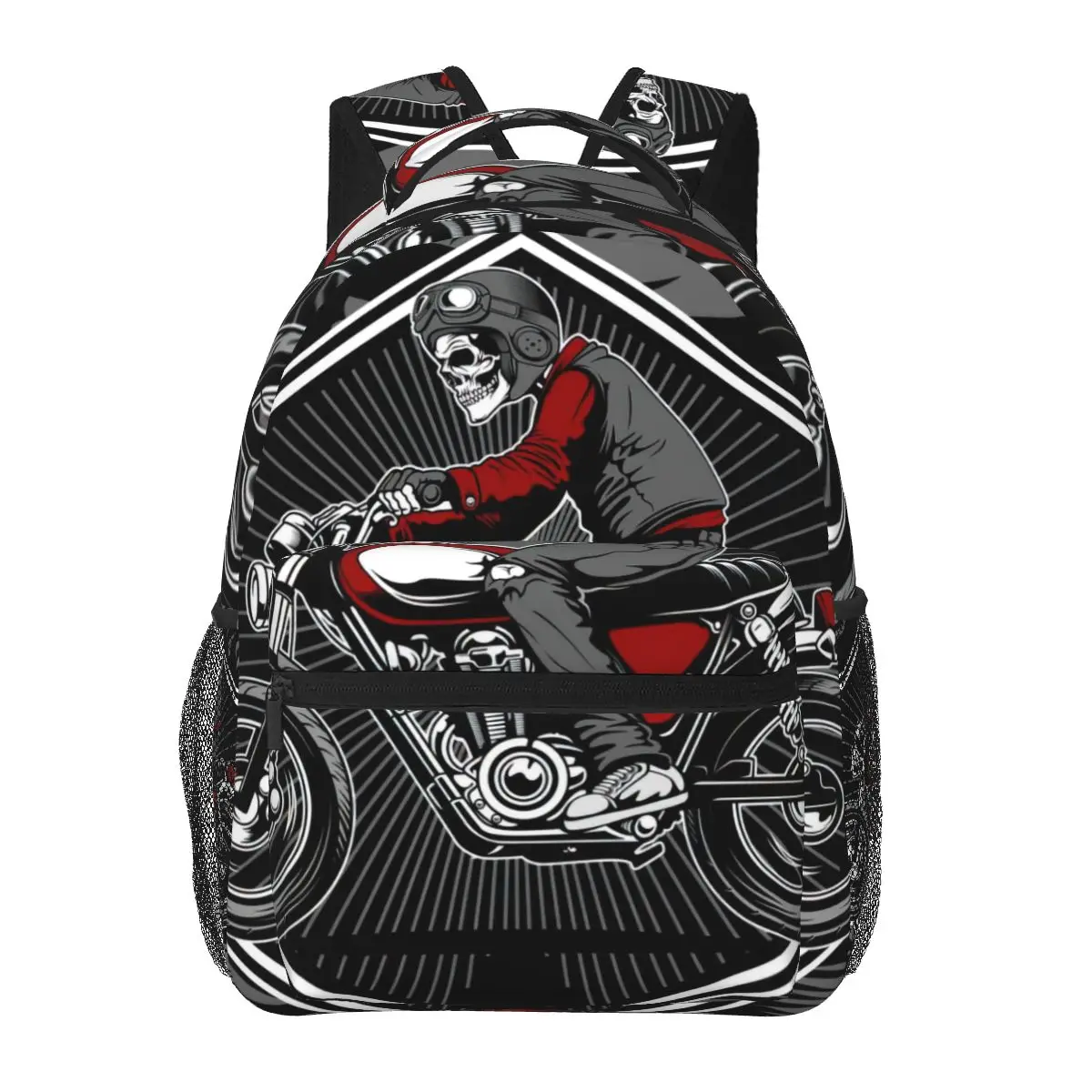 

Skull Wearing A Helmet Riding An Old Motorcycle Backpack for Girls Boys Travel RucksackBackpacks for Teenage school bag