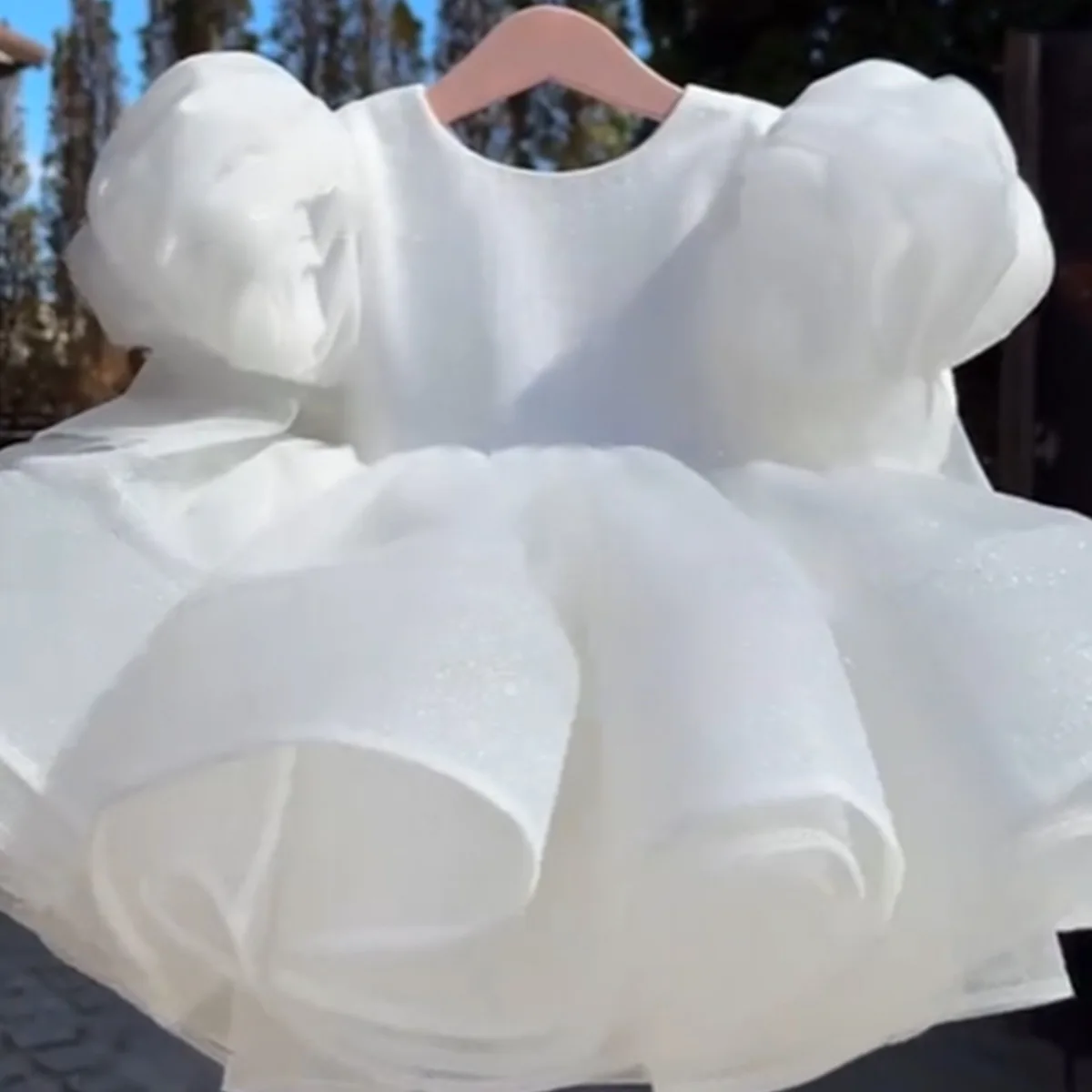 ใหม่ซาตินหรูหราชุดสาว Rose Red Bubble Sleeve PARTY เสื้อผ้าเด็กเสื้อผ้าเหมาะสําหรับ 0-12 ปี