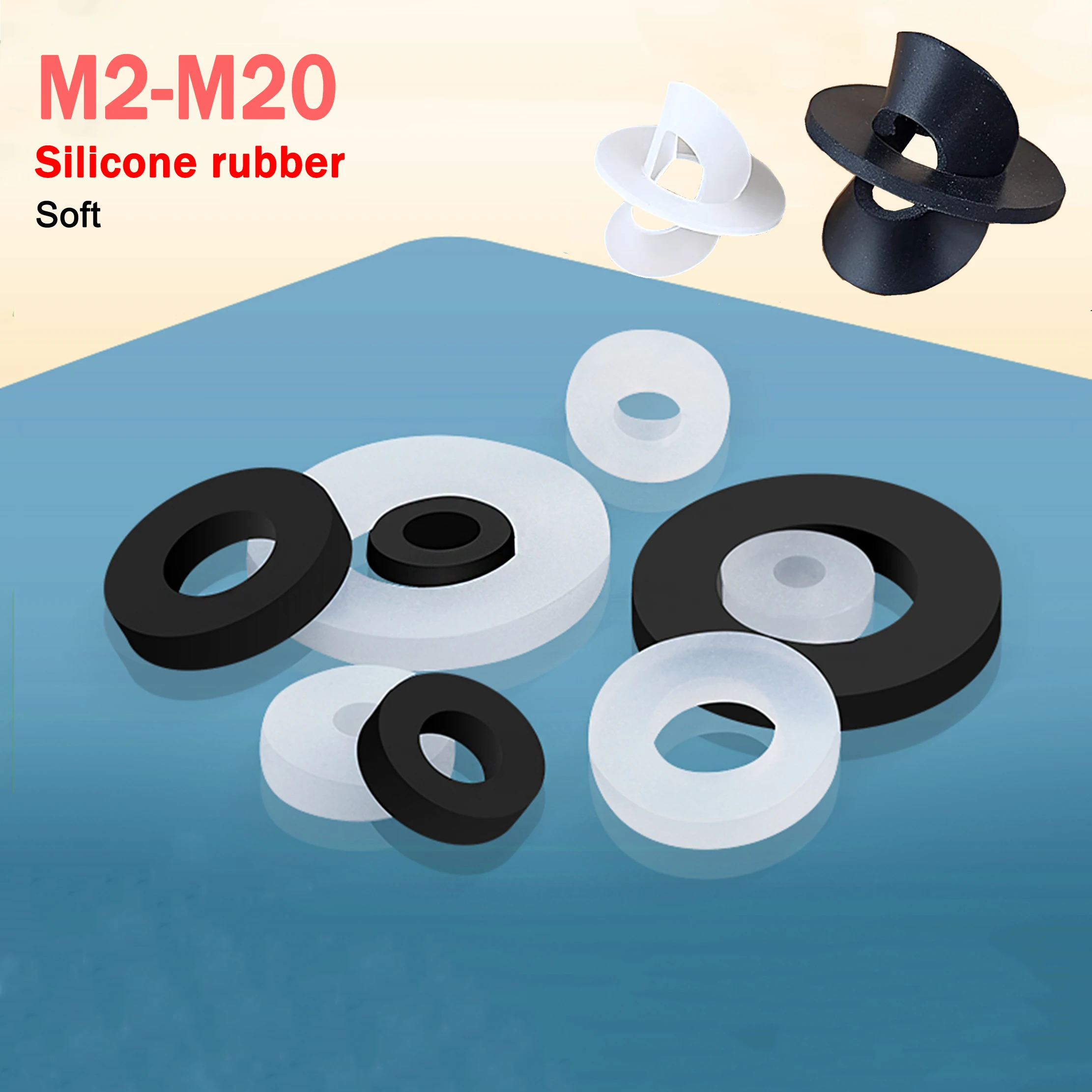 Joints d'étanchéité en caoutchouc, anneau plat en Silicone souple noir ou blanc, M2 M2.5 M3 M4 M5 M6 M7 M8 M10 M12 M13 M14 M15 ~ M20