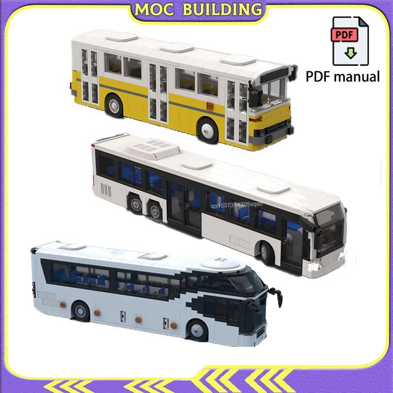 City Bus Street View Vehicle Single-Decker Bus Car MOC Building Blocks DIY Bricks Assembly Toys Birthday Gift Presents