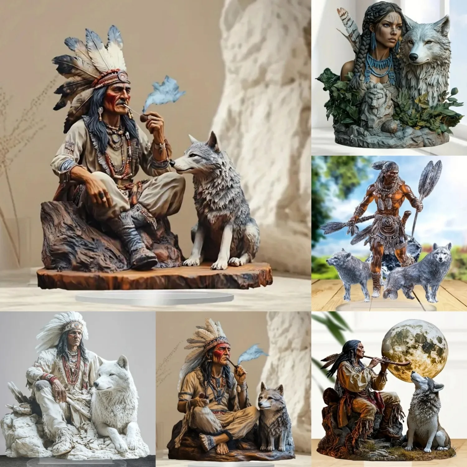 2D Flat Acrylic Ethnic Wind Wolf Statue,Home,Office,studio,Cafe,room,display Case,Table Ornament Desktop Decor Kit Gift