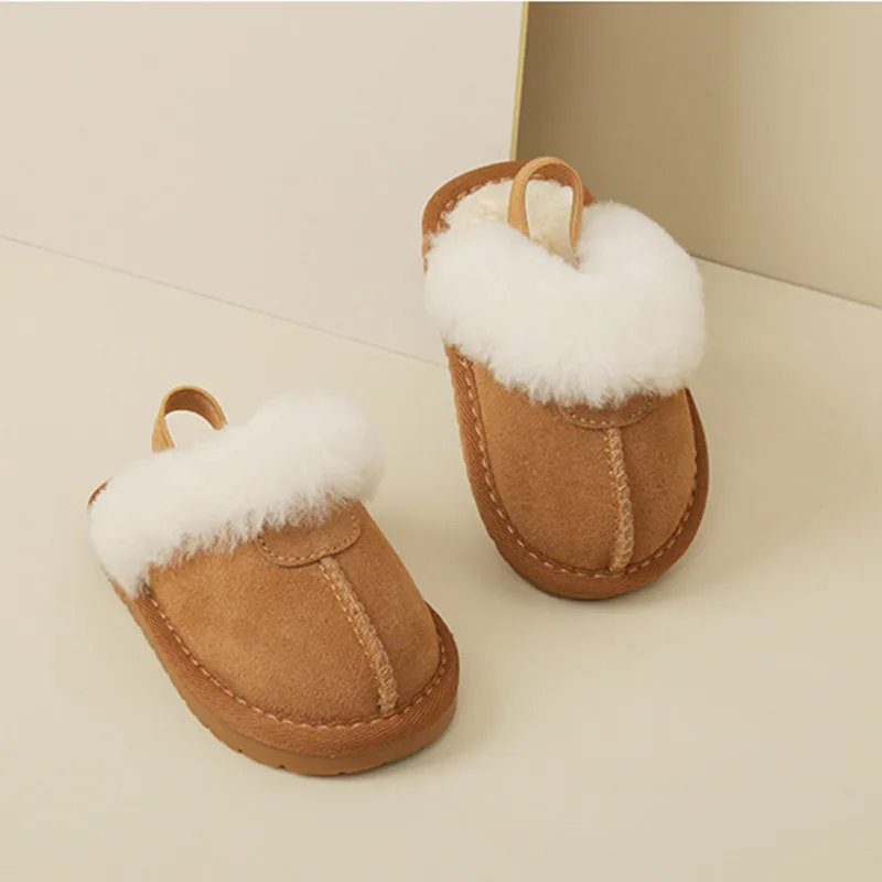 New Winter Baby Shoes Leather Warm Plush Toddler Kids Slipper Shoes Rubber Non-slip indoor Fashion Little Girls Slipper