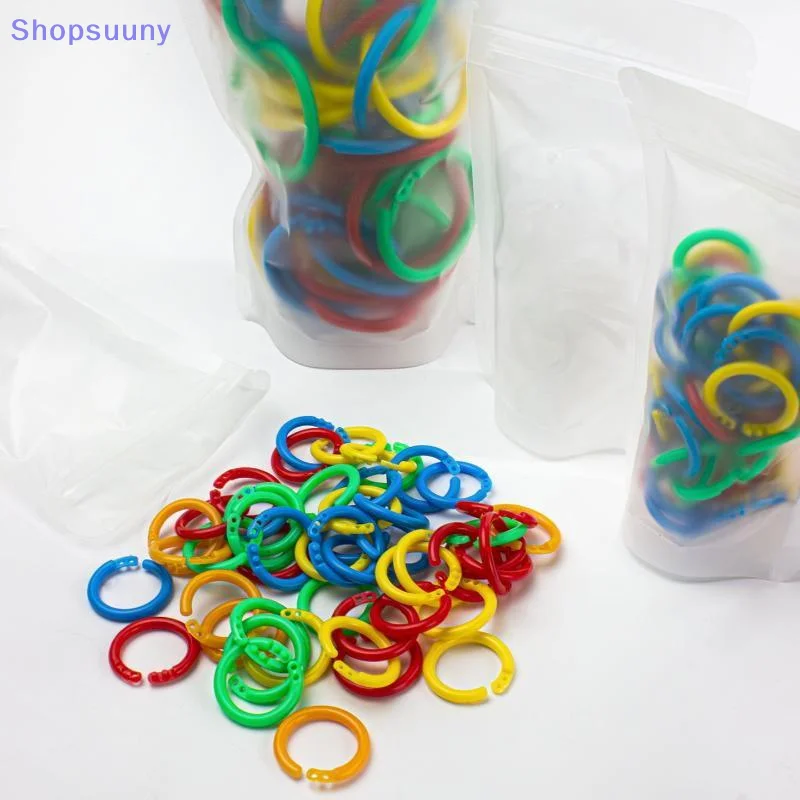 [SU]50-Pack 15mm Colorful Plastic Loose Leaf Rings For DIY Albums, Document Binding & Office Organization[SU]