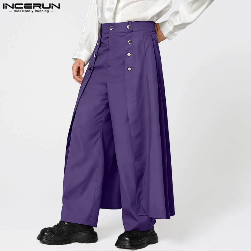 INCERUN Herren Unregelmäßige Hosen Einfarbige Knopf-Jogginghosen Lockere Freizeithosen Herren Streetwear 2026 Mode Männliche Lange Hosen S-5XL