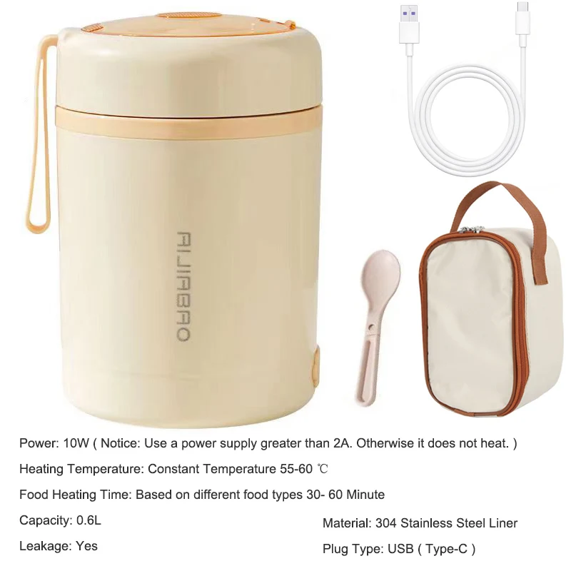 Garrafa de água elétrica USB à prova de vazamentos em aço inoxidável 12V 24V 5V para carro, porta-malas, viagens, escritório e local de trabalho. Aquece leite e bebidas._voghion.com