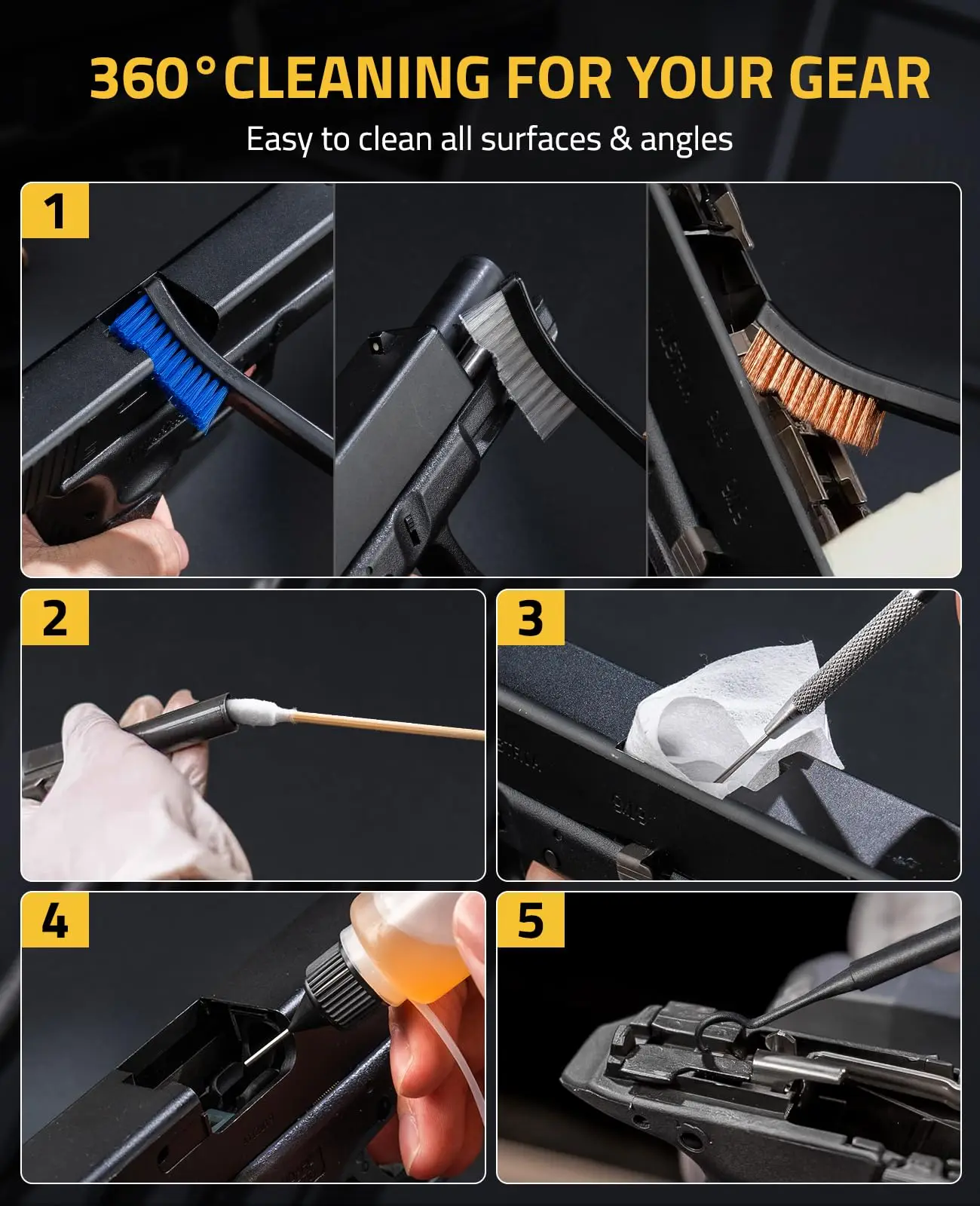 CVLIFE Pistolenreinigungsset mit Bürsten, Picks, Tupfer, Patches, Ölflasche für 9 mm,.223/5,56 mm,.38.357 12GA