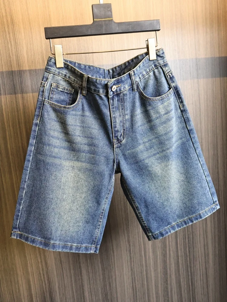

Washed Vintage Lightweight Breathable Comfortable Men's Denim Shorts Summer Fashionable Casual Straight Leg Loose Fit Jeans