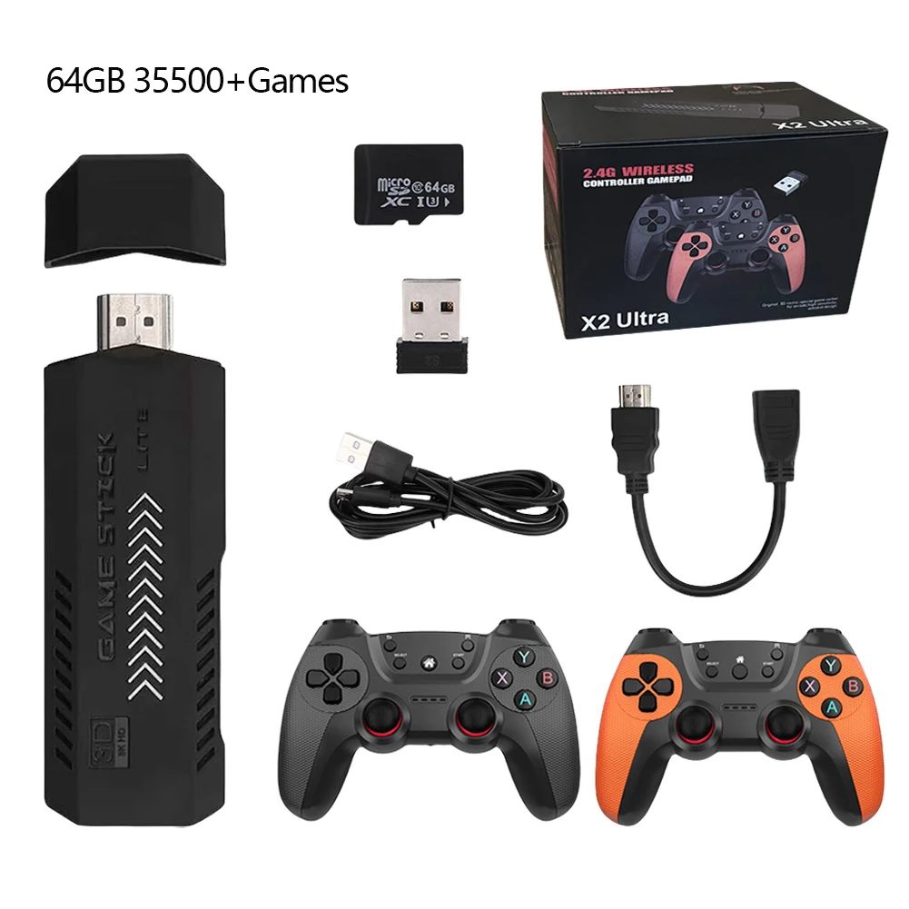 X2 Ultra 4Kゲームスティック ミニTVビデオ 携帯ゲーム機 64G 128G 256G 35000種類以上のレトロゲーム ワイヤレスゲーム機 アーケードエミュレータ