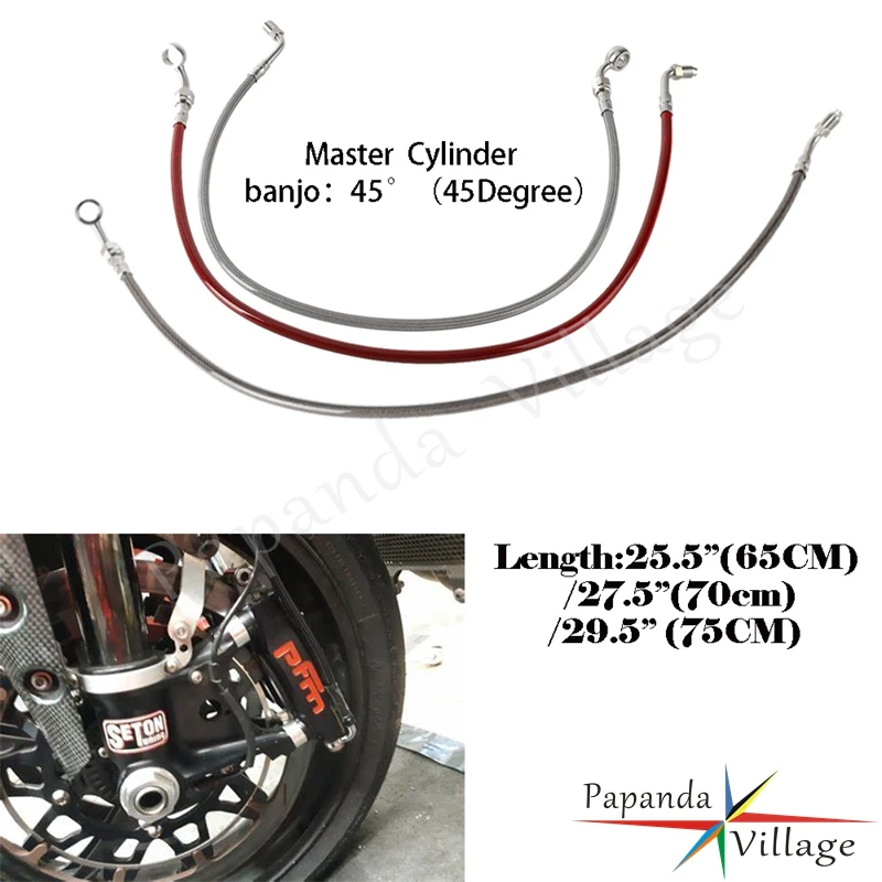 Motorcycle 65 70 75cm 45° Master Cylinder Banjo Braided Hydraulic Brake Hose Line Cable For Harley Softail Low Rider S ST 18-23