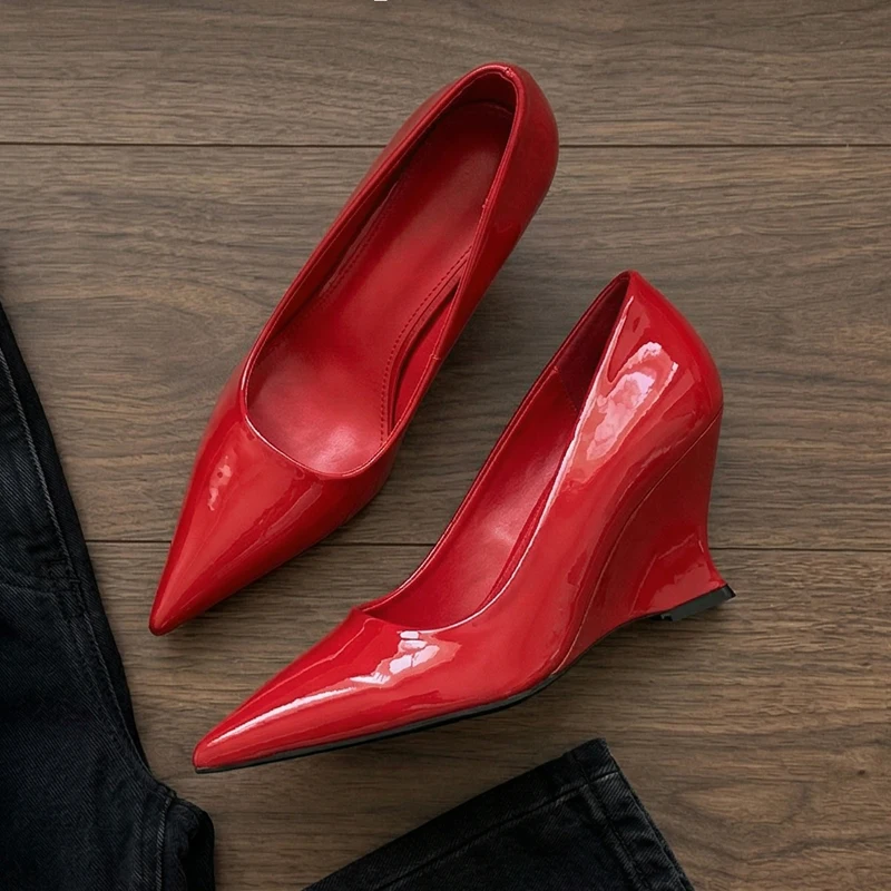 

Eilyken 2026 New Spring Design Sexy Pointed Toe Women Pumps Silver Red Wedding Wedges Heels Banquet Shoes Zapatos Mujer