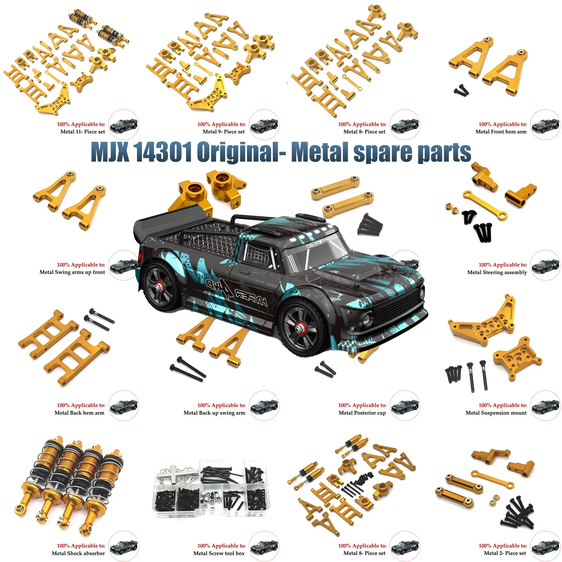 MJX Hyper Go 14303 14302 14301 Metalowy kielich kierownicy / wsporniki amortyzatorów / przednie tylne górne dolne ramię wahacza do części 1/14 RC