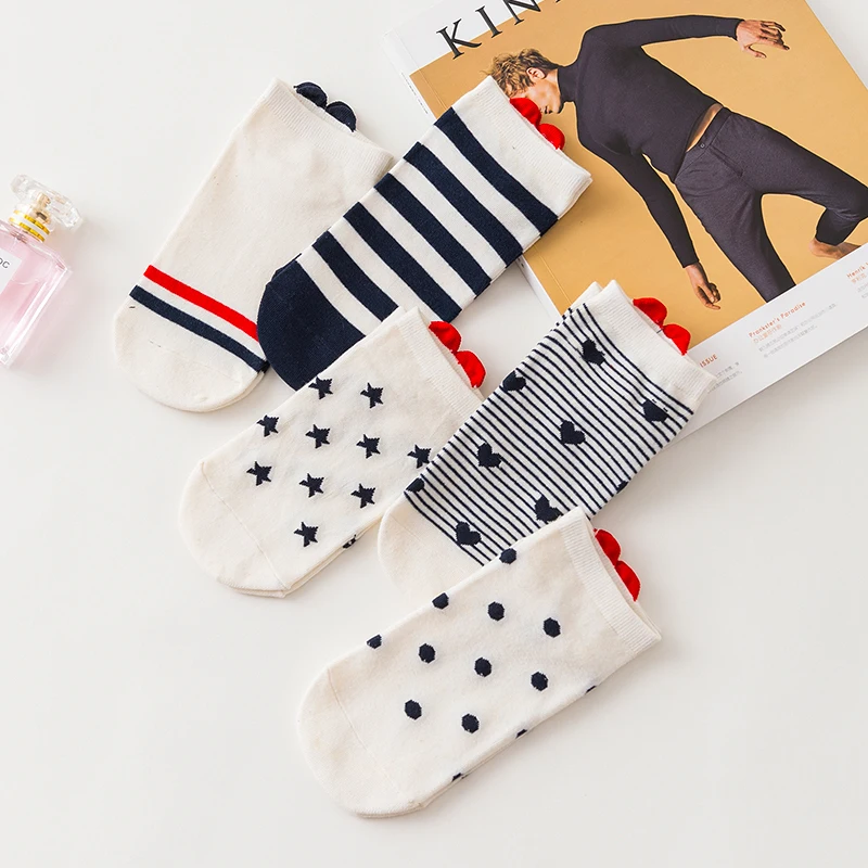 

5 пар классических женских носков, хлопковые розовые короткие носки с милым мультяшным котом, женские повседневные носки в стиле Харадзюку с ушками животных, красные сердечки для девочек, носки до щиколотки