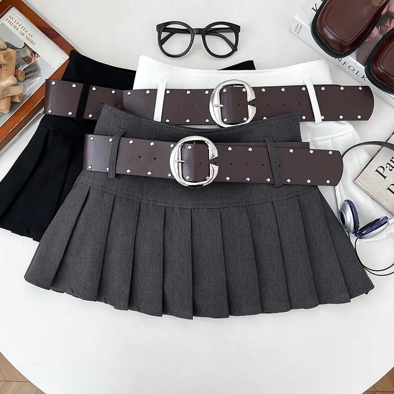 

Плиссированная мини-юбка-шорты в стиле панк с высокой талией, с ремнем с заклепками, для женщин, в стиле Shoujo Girl Goth Y2K