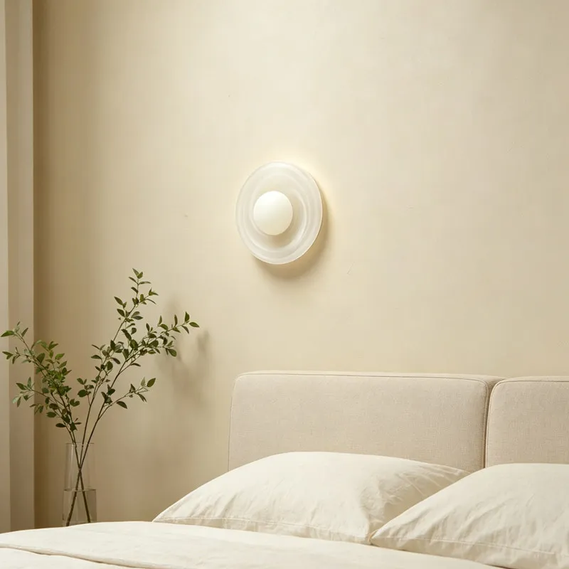 Nordic Cream Style Round Glass Wall Lamp decor Wire-free wall light with switch For Bedroom Parlor Restaurant Corridor Aisle LED