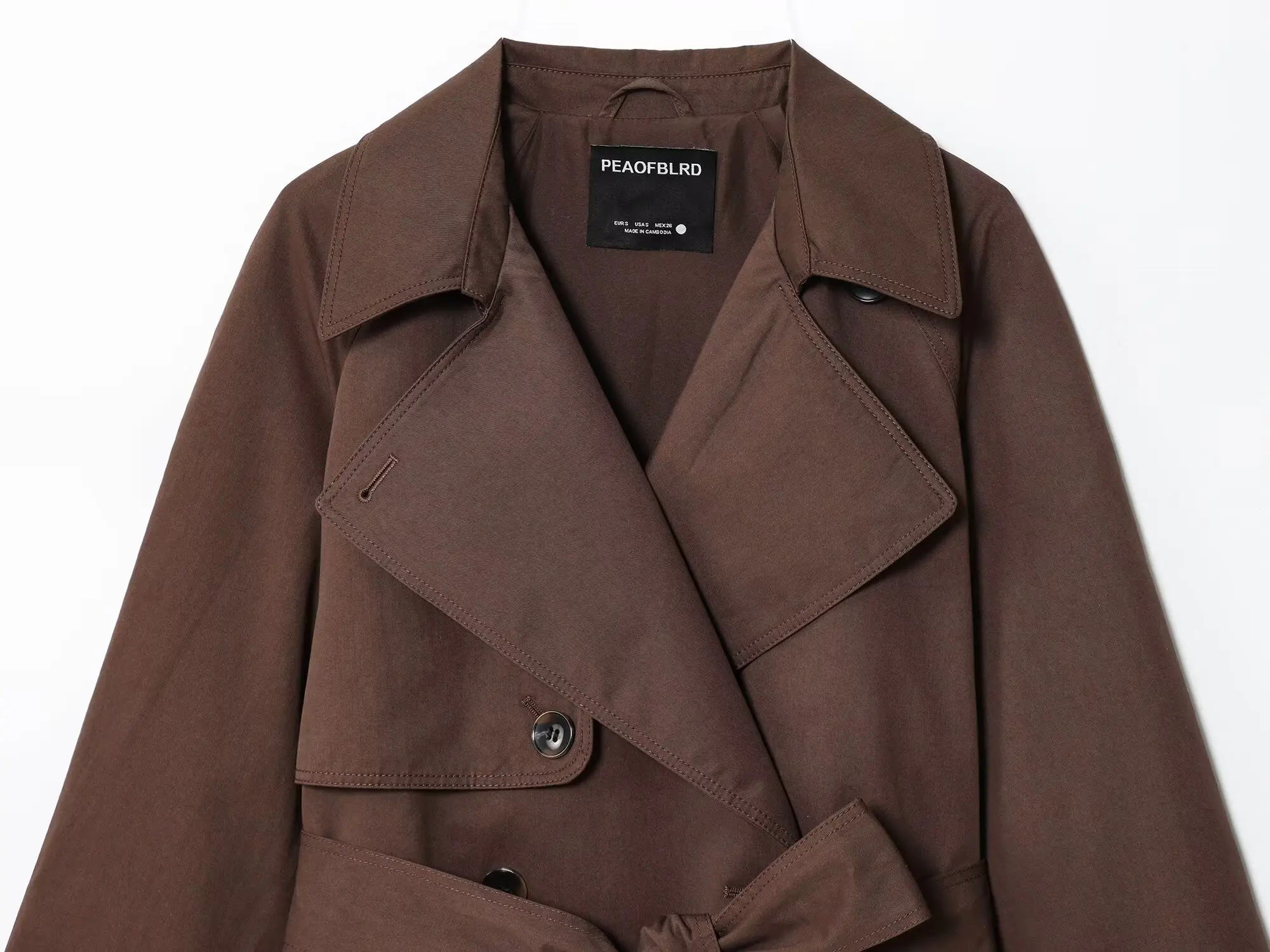 Damski płaszcz trenczowy, kurtka jesienno-zimowa, nowy, kolor kawowy, retro, klasyczny płaszcz z paskiem, elegancka odzież wierzchnia damska z długim rękawem.