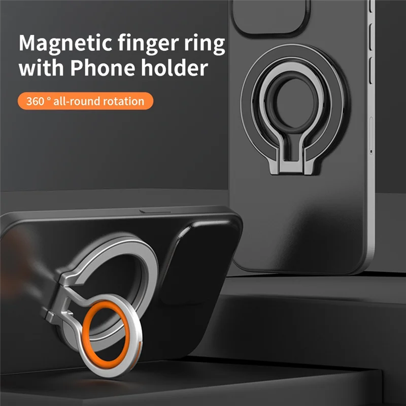 Magnetic Phone Finger Ring Holder Rechargeable Adsorbed 360° Rotating Foldable With Silicone Finger Ring-A74Z
