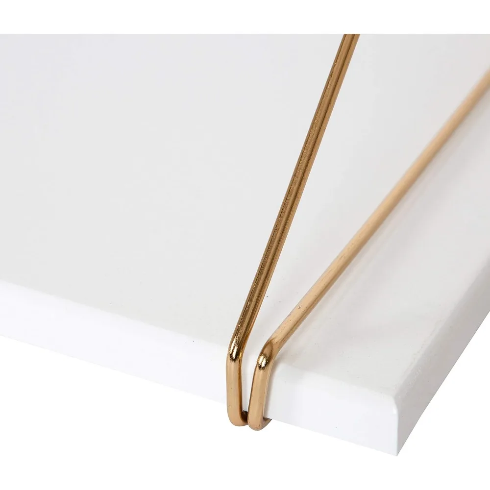 Vista Modern Wall Mounted Desk, 38 x 14 x 16, White and Gold, Glam Hanging Desk for Office and School