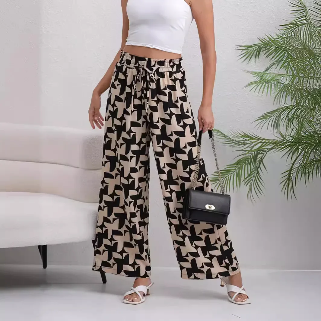 TPJB nouvelle mode femmes pantalons décontracté taille élastique imprimé pantalon d'oreille ample