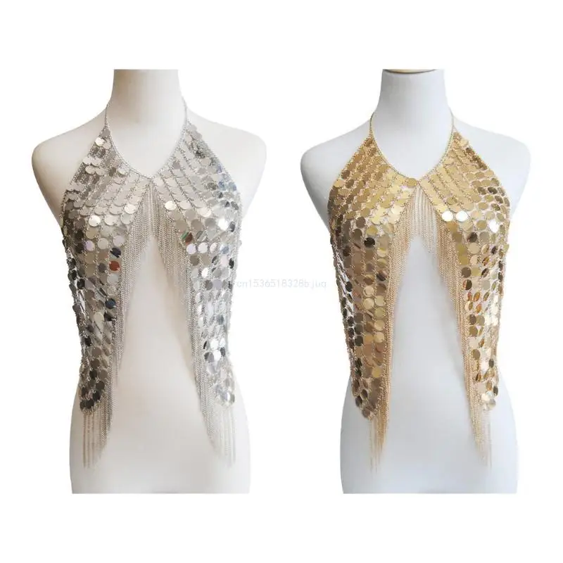 

Exaggerated Womens Sequins Bra Chain Chest Body Jewelry Handmade Body Chains Dropship