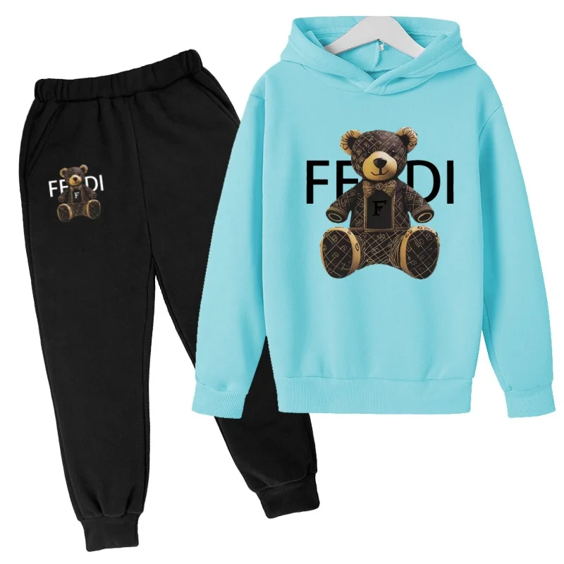 Kinder-Pullover Herbstkleidung Hoodie mit Buchstaben und Bärenmotiv Mantel für Jungen und Mädchen 3-12 Jahre Rosa Sweatshirt+Hose Zweiteiliges Set Freizeit-Sportanzug – Detail 6