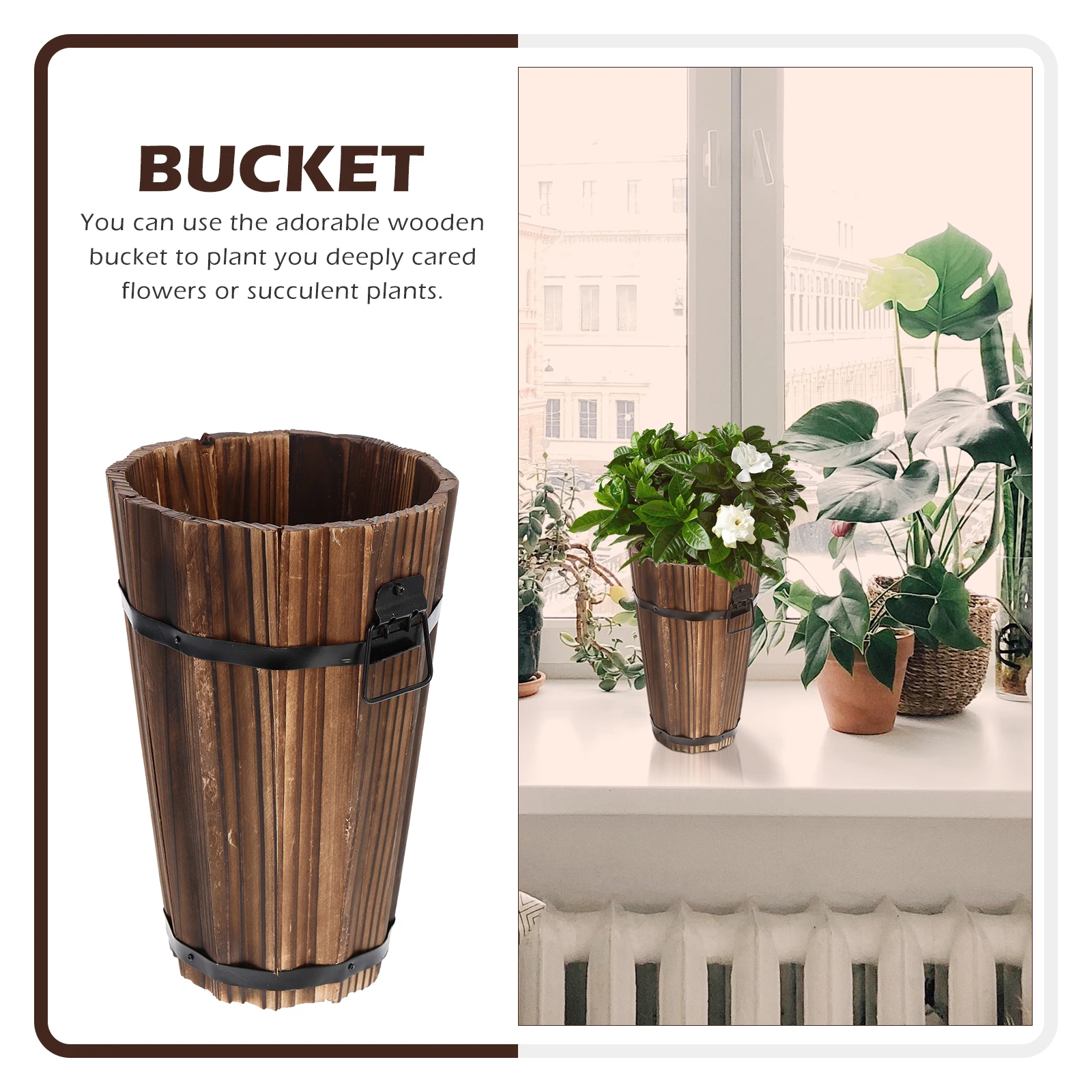 

Retro Flower Small Wood Planter Durable Garden Balcony Courtyard Retro Flower Pot Office Planting Storage Bucket