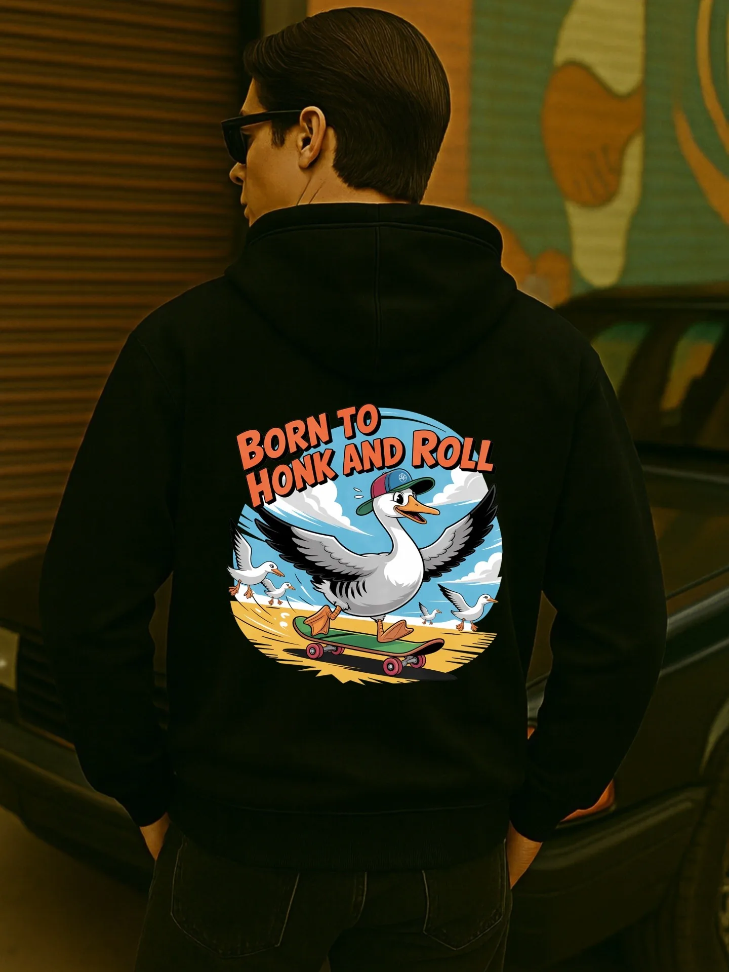 سترة بغطاء للرأس للرجال، سترة كاجوال بغطاء للرأس مع طباعة كرتونية، قماش ناعم، للشباب، للارتداء اليومي