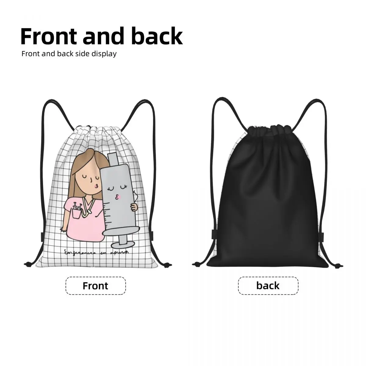 Custom Cartoon Enfermera Drawstring Bag for Shopping Yoga Backpacks Women Men Cartoon Nurse Sports Gym Sackpack