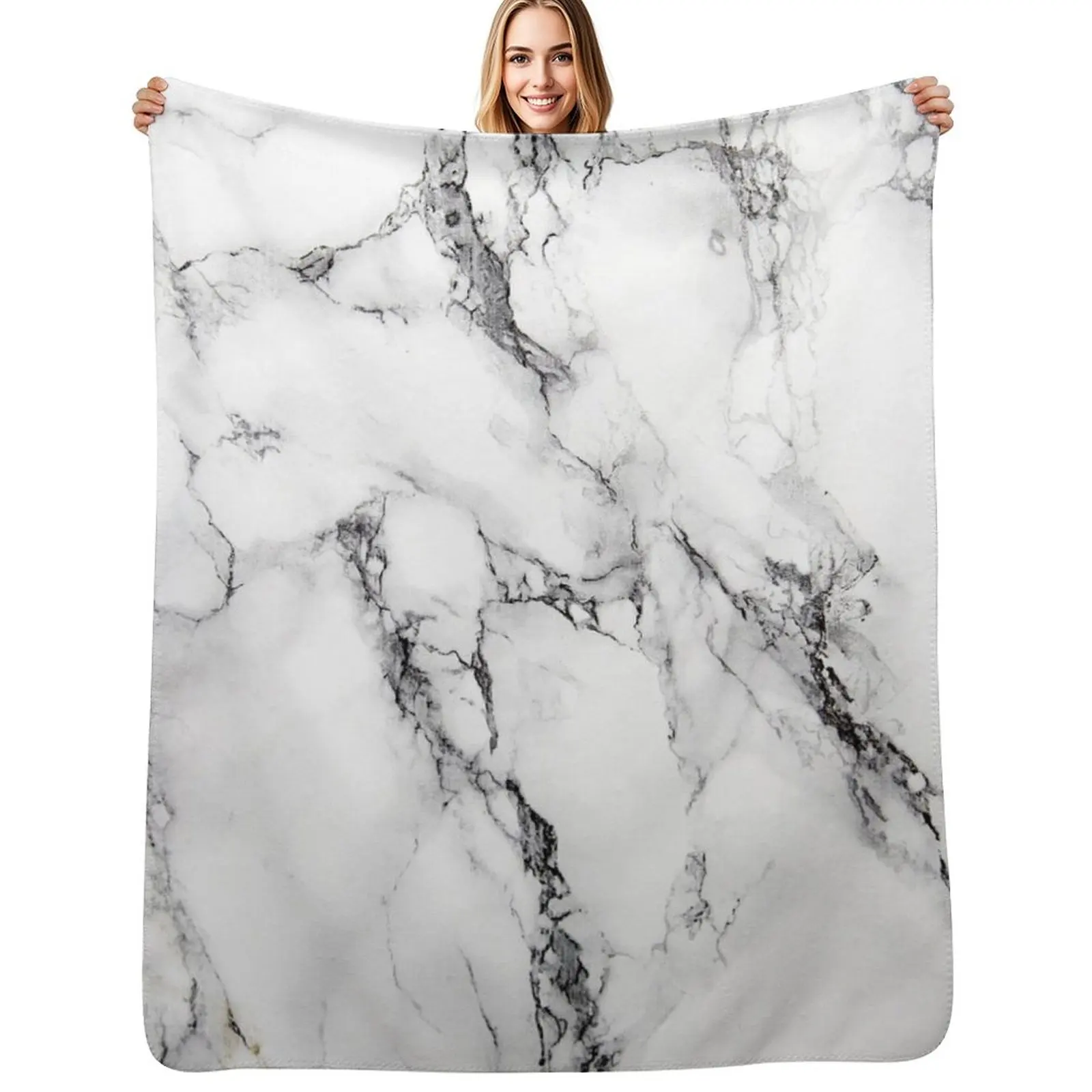 White Marble Image Throw Blanket Soft Flannels Luxury Kid'S Shaggy Picnic Blankets