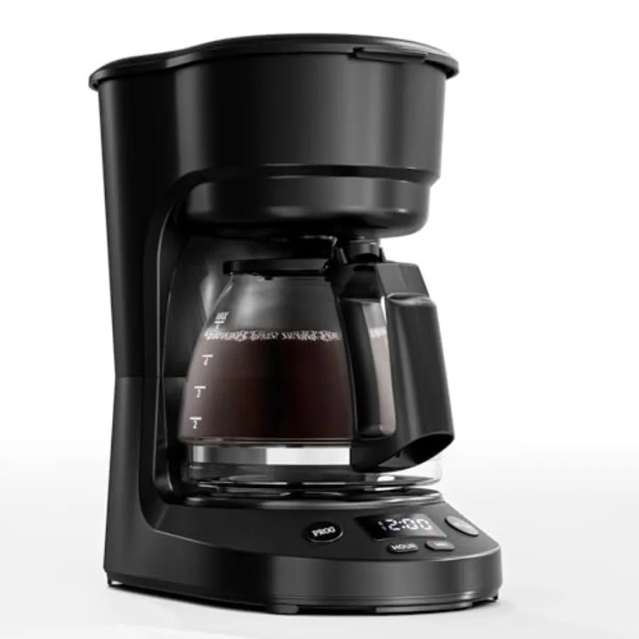 

5 Cup Programmable Drip Coffee Maker, Portable Coffee Machine with Glass Pot, Includes Hot Plate and Reusable Filter, Auto Shut