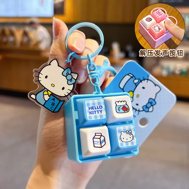 

Genuine Hello Kitty 4-Grid Keychain Adorable Plaid Button With Sound Light Function Fidget Toy Kawaii Gift For Friend And Family